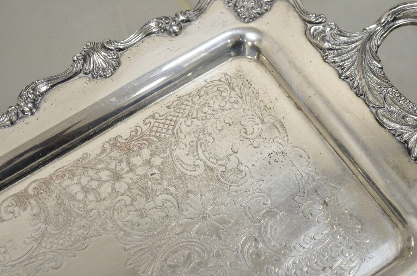 Bandeja de servir inglesa victoriana estrecha de plata con dos asas en venta 5
