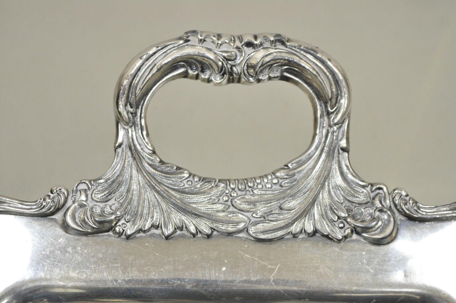 Vintage English Victorian Narrow Silver Plate Twin Handle Serving Platter Tray In Good Condition For Sale In Philadelphia, PA