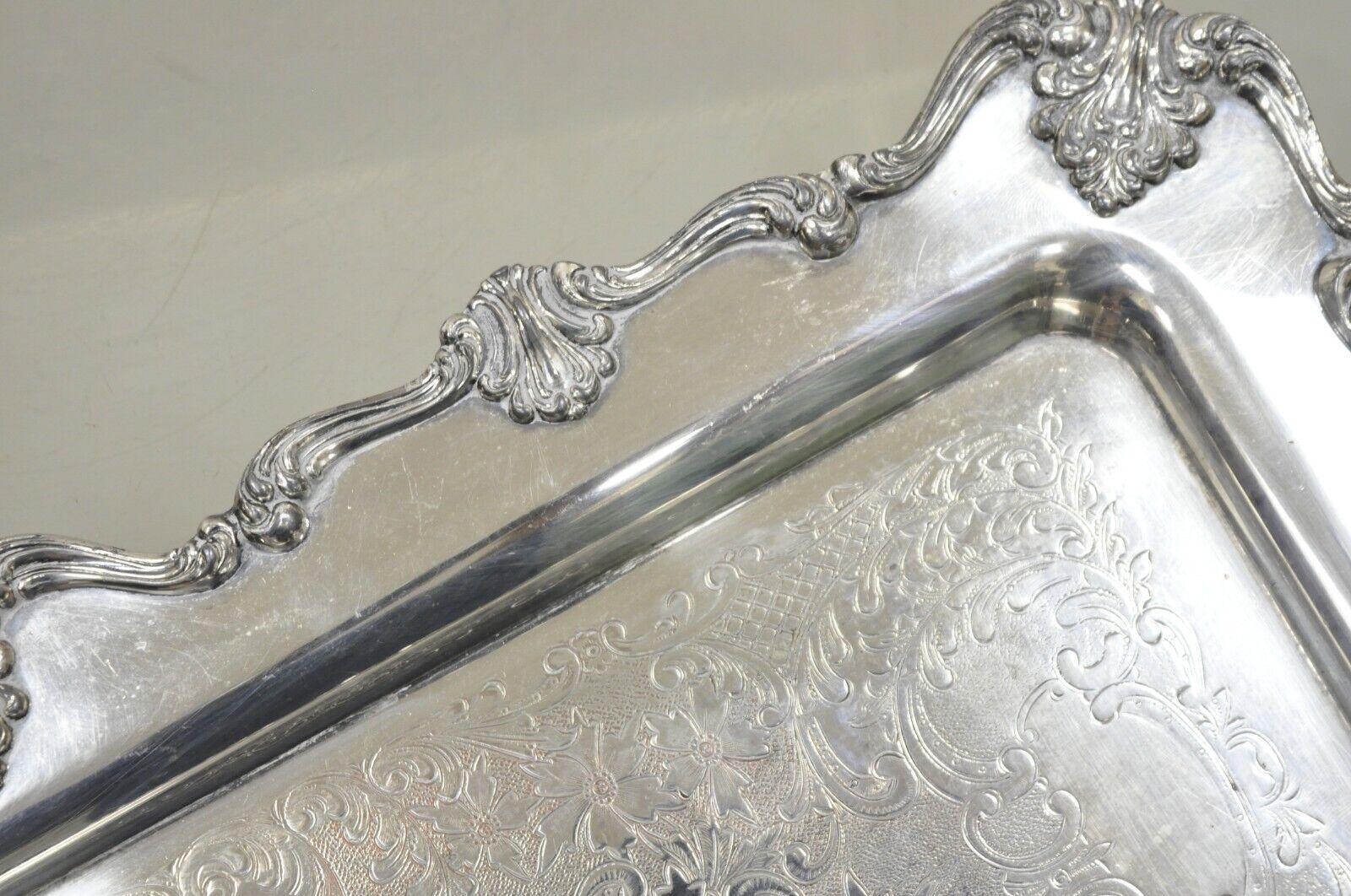20th Century Vintage English Victorian Narrow Silver Plate Twin Handle Serving Platter Tray For Sale