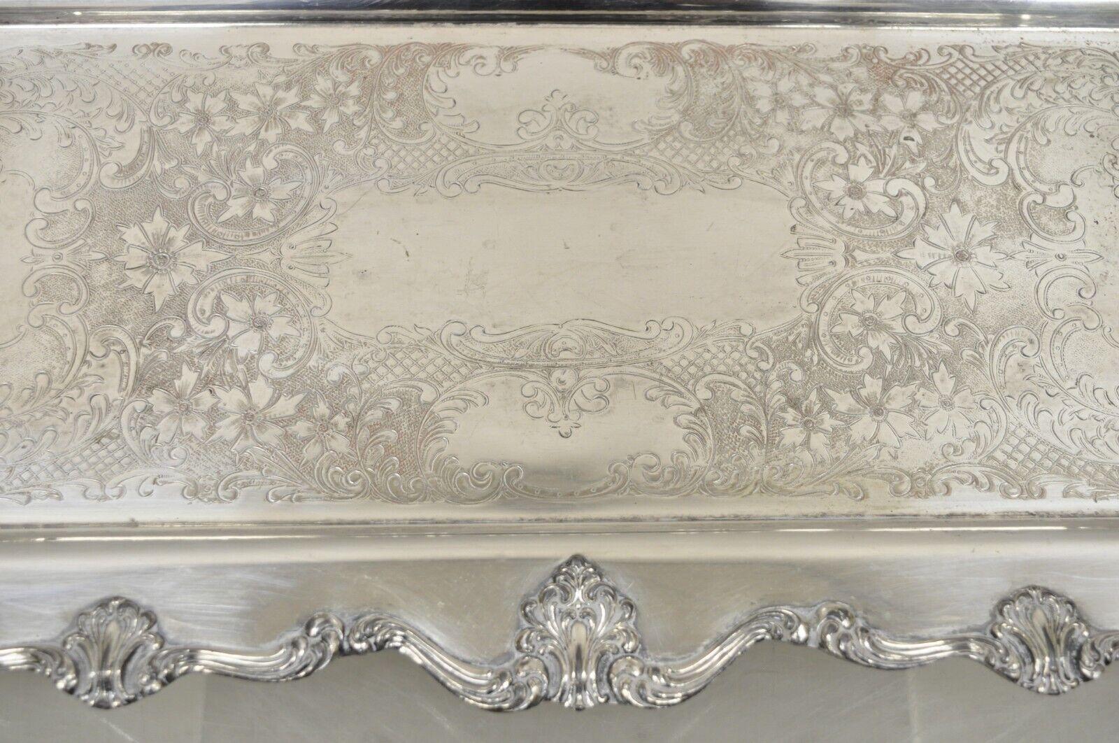 Vintage English Victorian Narrow Silver Plate Twin Handle Serving Platter Tray For Sale 1