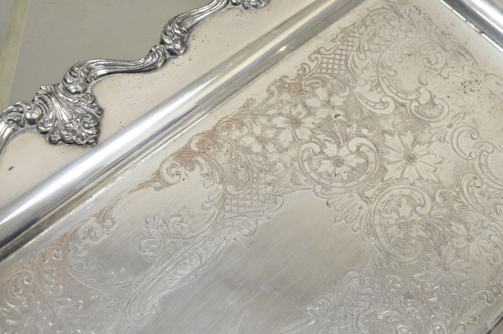 Vintage English Victorian Narrow Silver Plate Twin Handle Serving Platter Tray For Sale 2