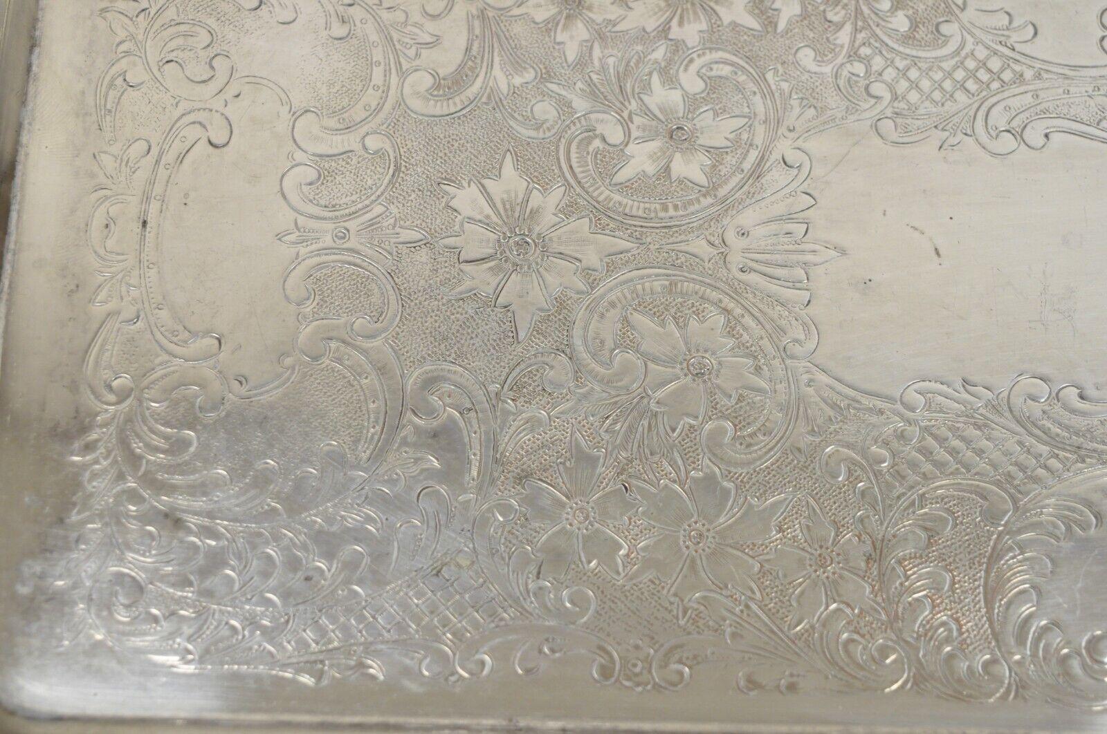 Vintage English Victorian Narrow Silver Plate Twin Handle Serving Platter Tray For Sale 3