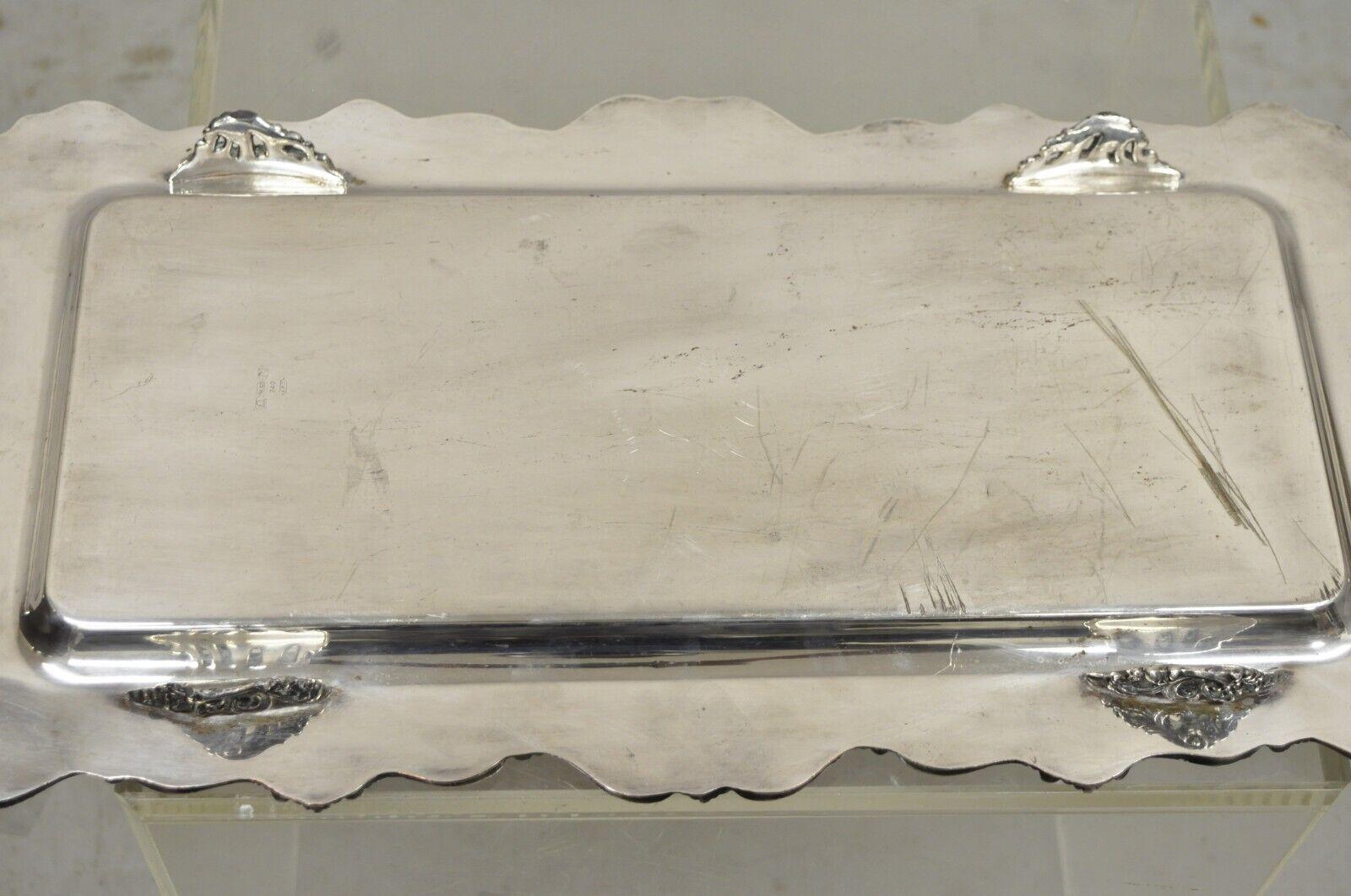 Vintage English Victorian Narrow Silver Plate Twin Handle Serving Platter Tray For Sale 4