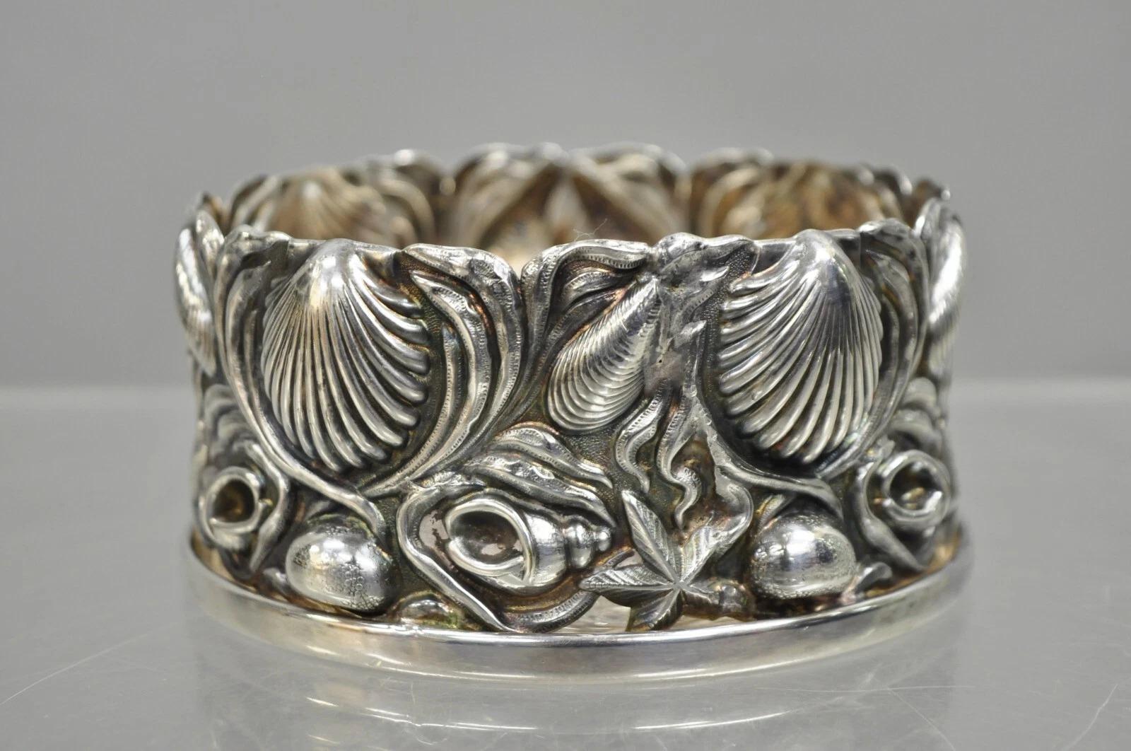 Vintage English Victorian Nautical Seashell Versilbert Weinflasche Untersetzer im Angebot 4