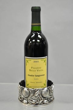 Posavasos vintage inglés victoriano náutico de concha de mar chapado en plata para botellas de vino