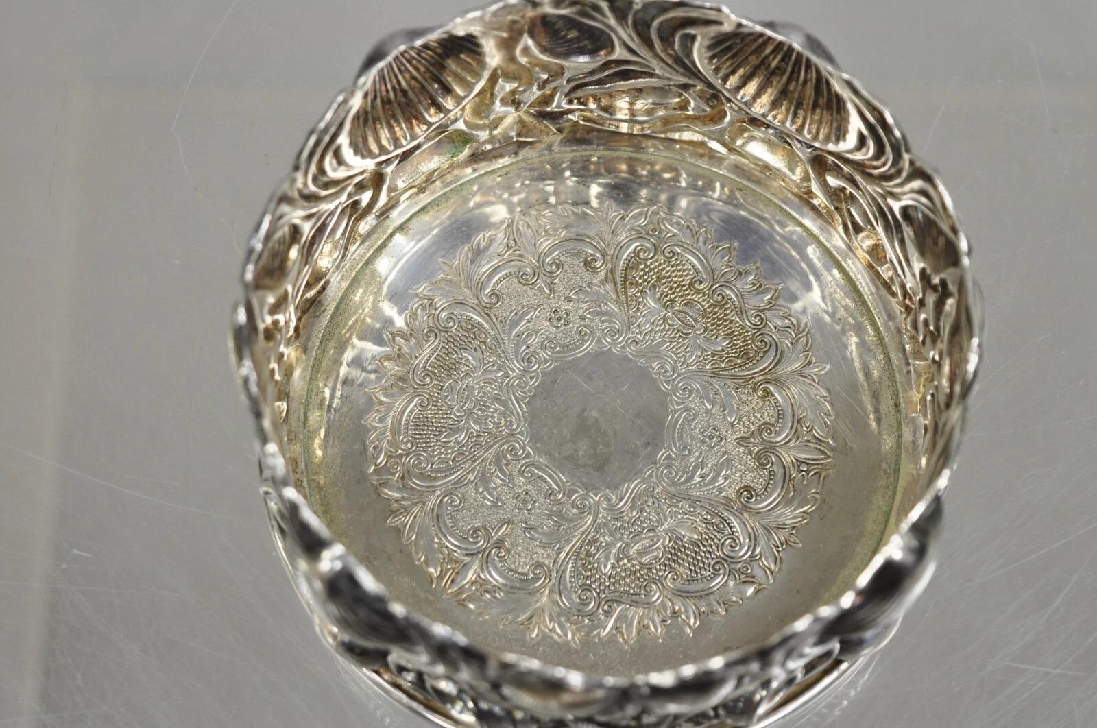 Vintage English Victorian Nautical Seashell Versilbert Weinflasche Untersetzer (20. Jahrhundert) im Angebot