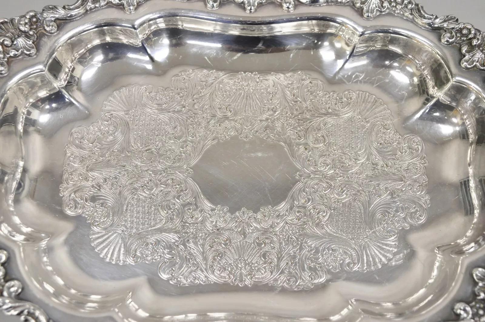 Vintage Englisch viktorianischen Oval versilbert verzierten Scalloped Trinket Dish Tablett (Viktorianisch) im Angebot