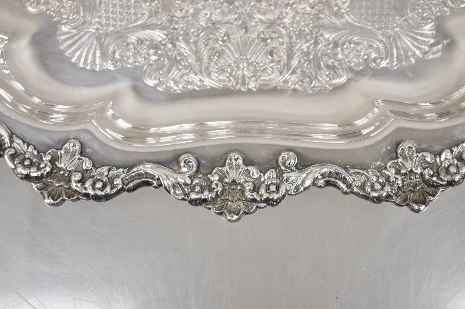 Vintage Englisch viktorianischen Oval versilbert verzierten Scalloped Trinket Dish Tablett (Unbekannt) im Angebot