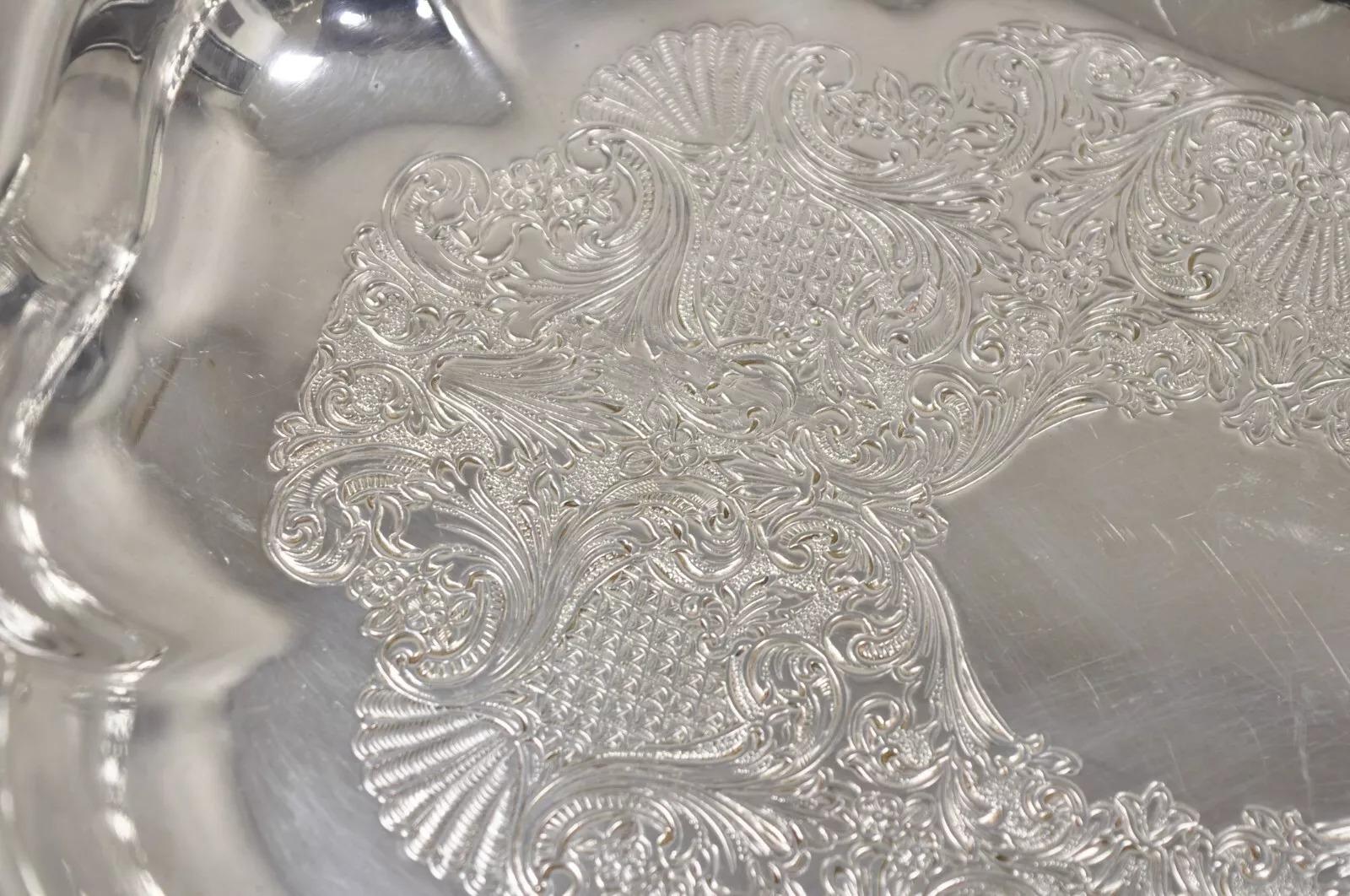 Vintage Englisch viktorianischen Oval versilbert verzierten Scalloped Trinket Dish Tablett (Versilberung) im Angebot