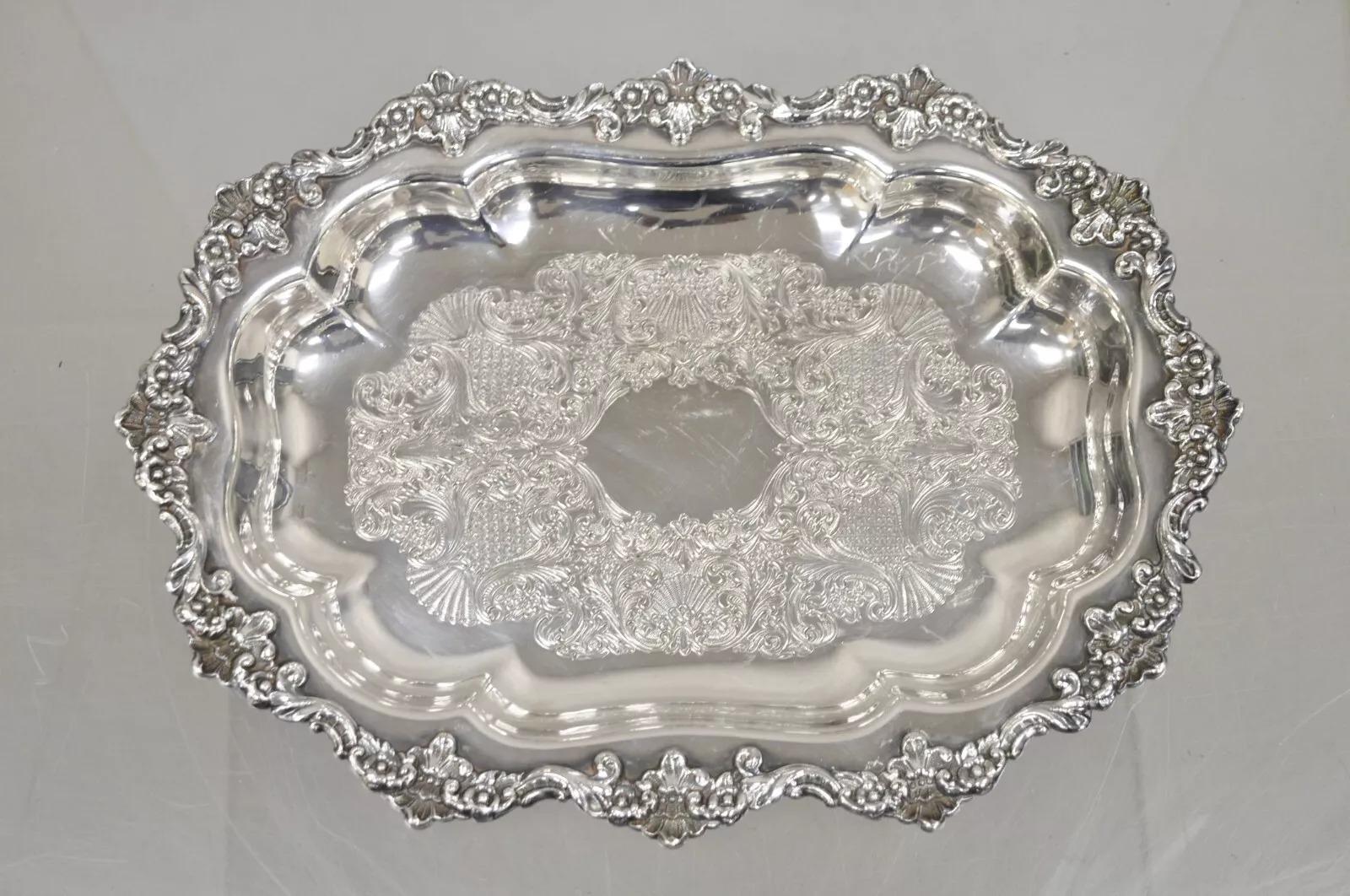 Vintage Englisch viktorianischen Oval versilbert verzierten Scalloped Trinket Dish Tablett im Angebot 2