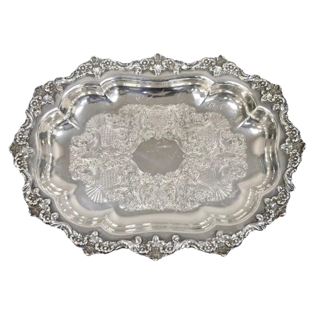 Vintage English Victorian Oval Silver Plated Ornate Scalloped Trinket Dish Tray