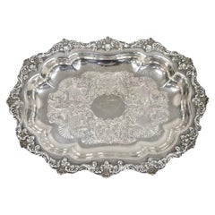 Vintage English Victorian Oval Silver Plated Ornate Scalloped Trinket Dish Tray
