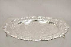 Vintage English Victorian Reticulated Pierced Gallery 12.5" Round Platter Tray