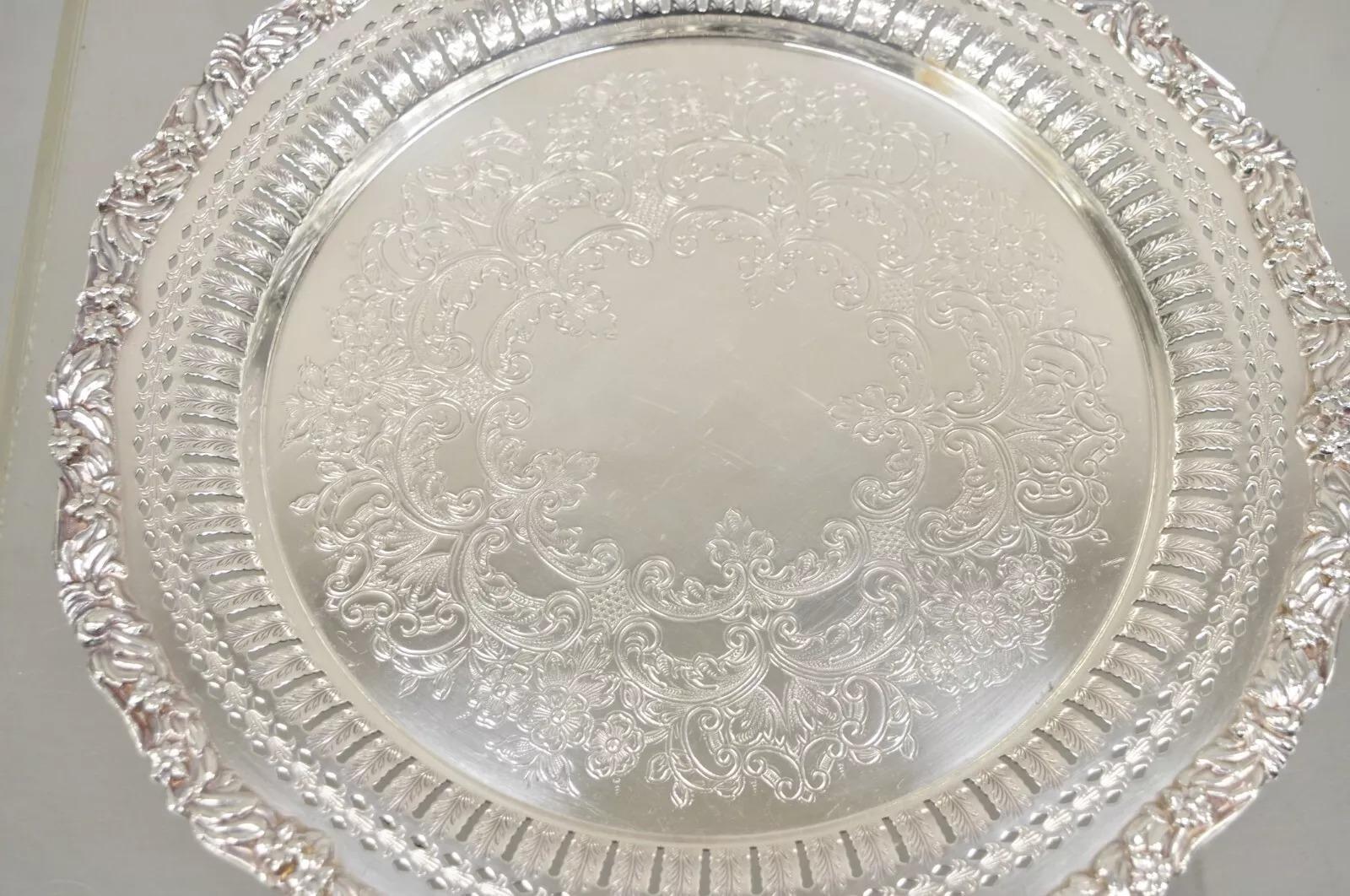 Bandeja redonda reticulada inglesa victoriana perforada de 12,5 pulg. Desconocido en venta