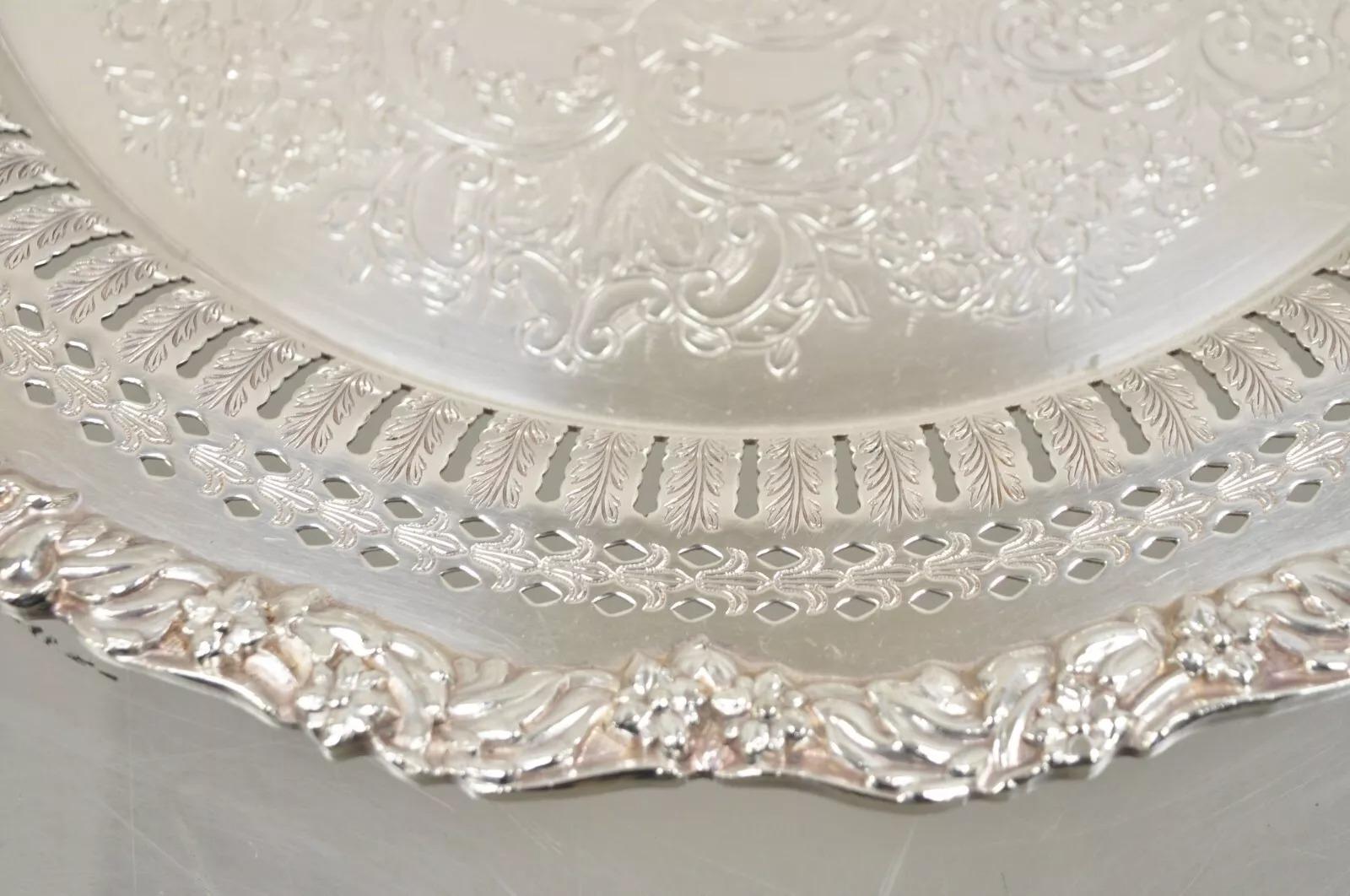Bandeja redonda reticulada inglesa victoriana perforada de 12,5 pulg. Chapado en plata en venta