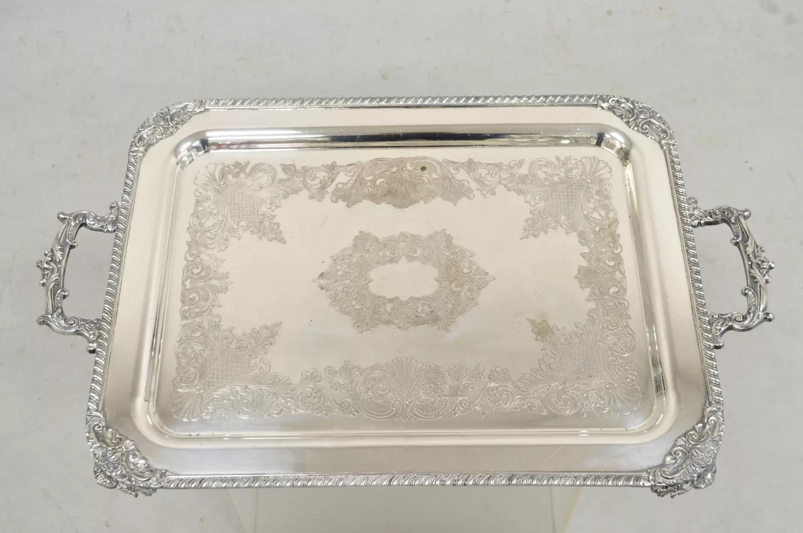 Vintage English Victorian Silver on Copper Silver Plated Serving Platter Tray. CIRCA Anfang bis Mitte des 20. Jahrhunderts. Abmessungen:  2