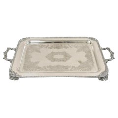 Antique English Victorian Silver on Copper Silver Plated Serving Platter Tray