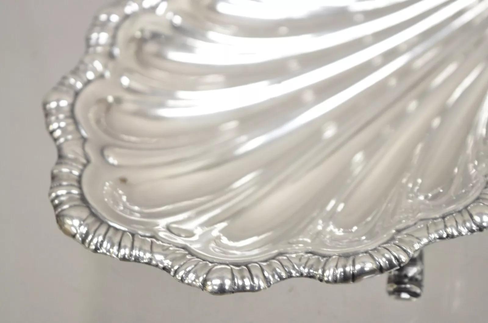 Vintage English Victorian Silver Plated Clam Shell Trinket Dish On Dolphin Feet Desconocido en venta