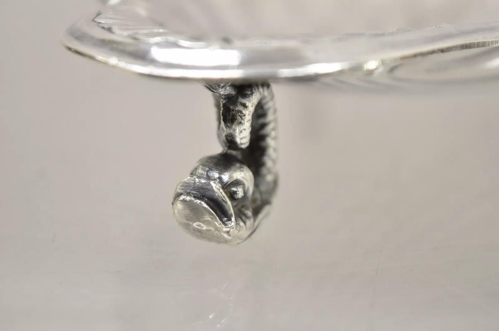 Vintage English Victorian Silver Plated Clam Shell Trinket Dish On Dolphin Feet en venta 1