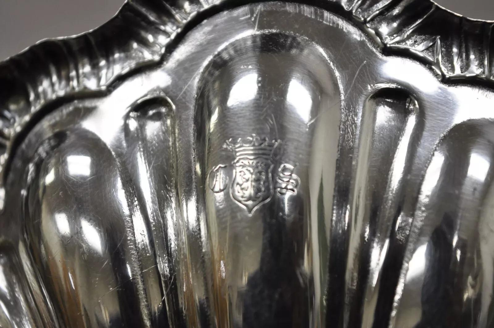 Vintage English Victorian Silver Plated Clam Shell Trinket Dish On Dolphin Feet en venta 2