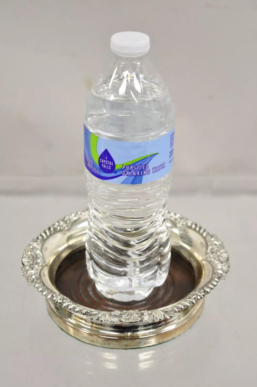 Vintage English Victorian Silver Plated Copper Mahogany Wine Bottle Coaster For Sale 5