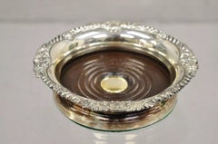 Vintage English Victorian Silver Plated Copper Mahogany Wine Bottle Coaster