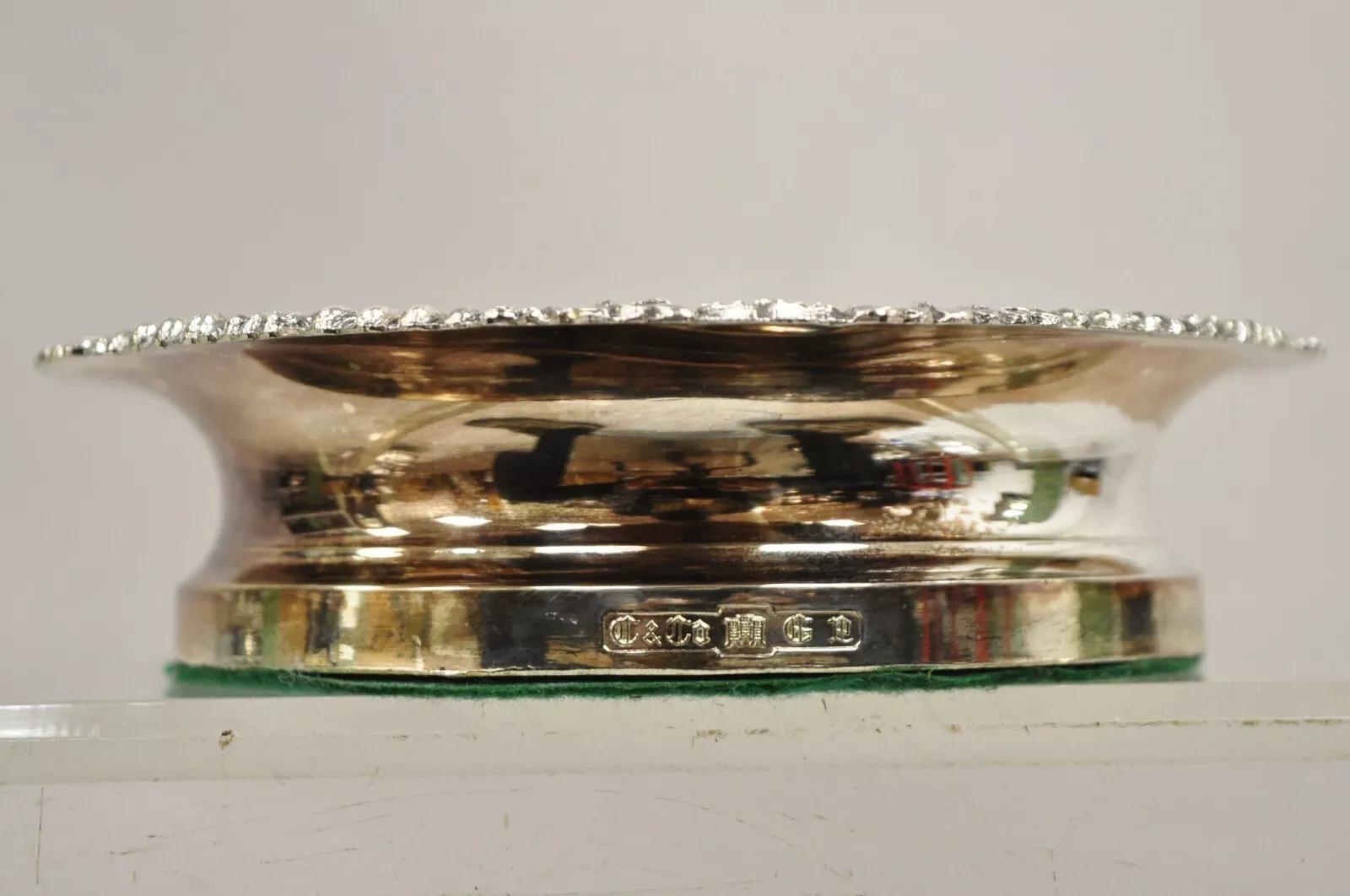 20th Century Vintage English Victorian Silver Plated Copper Mahogany Wine Bottle Coaster For Sale