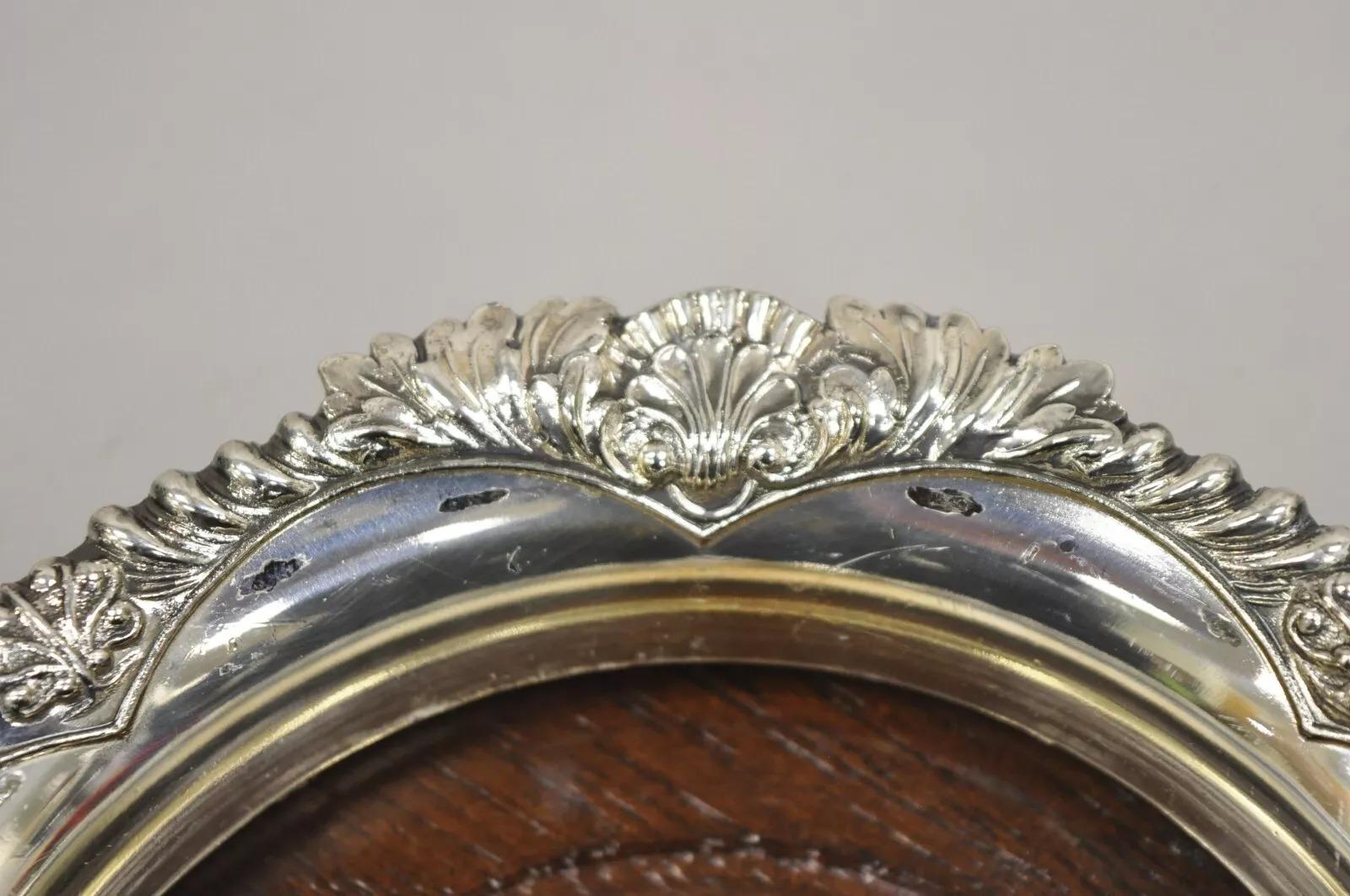 Vintage English Victorian Silver Plated Copper Mahogany Wine Bottle Coaster For Sale 3