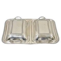 Vintage English Victorian Silver Plated Double Twin Lidded Serving Platter Tray Antique English Victorian Silver Plated Double Twin Lidded Serving Platter Tray