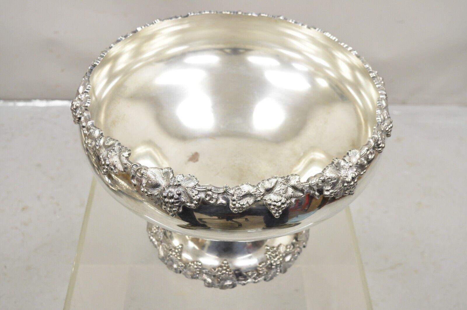 Vintage English Victorian Silver Plated Grapevine Pedestal Base Punch Bowl In Good Condition For Sale In Philadelphia, PA