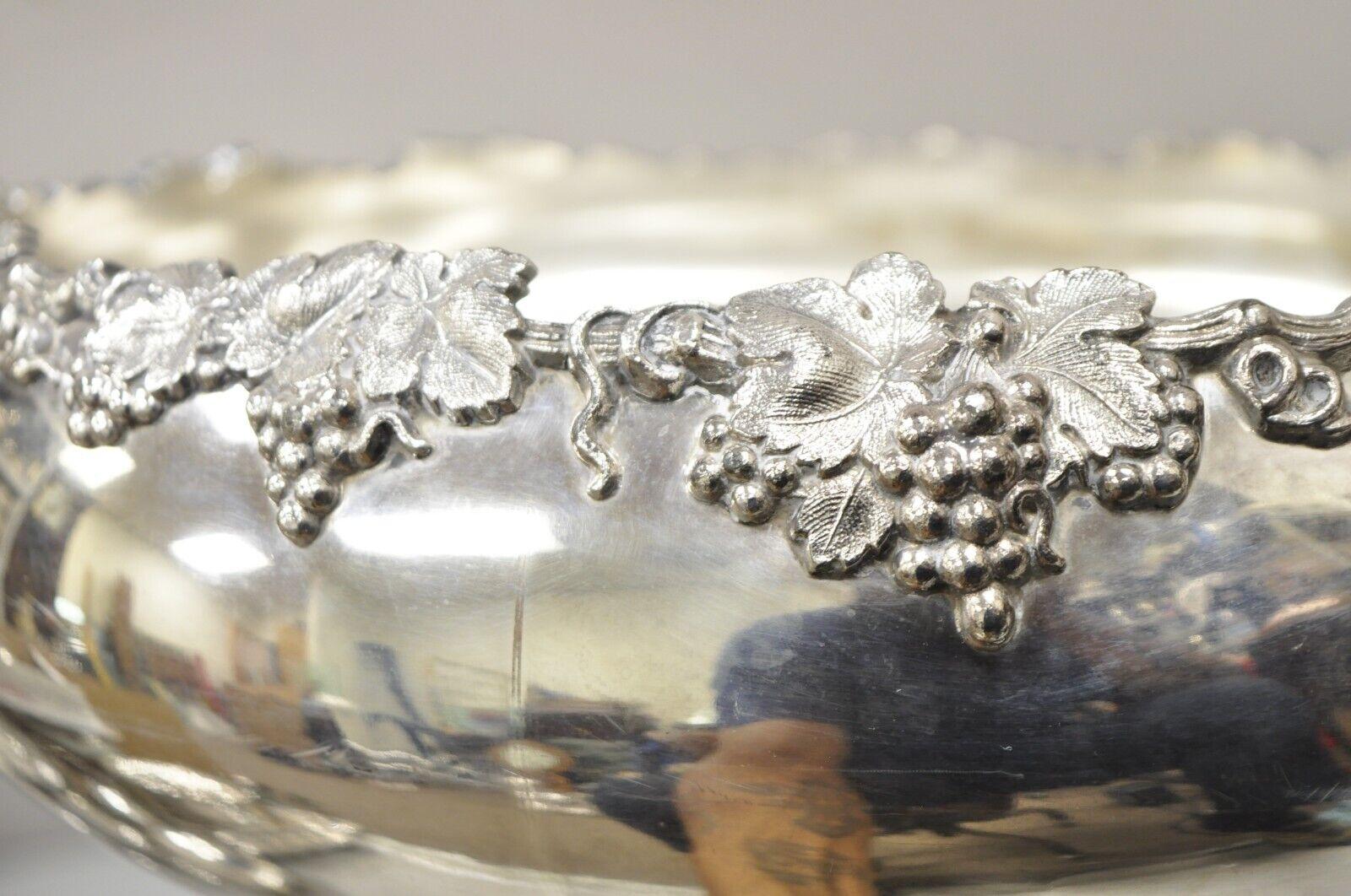 Vintage English Victorian Silver Plated Grapevine Pedestal Base Punch Bowl For Sale 2