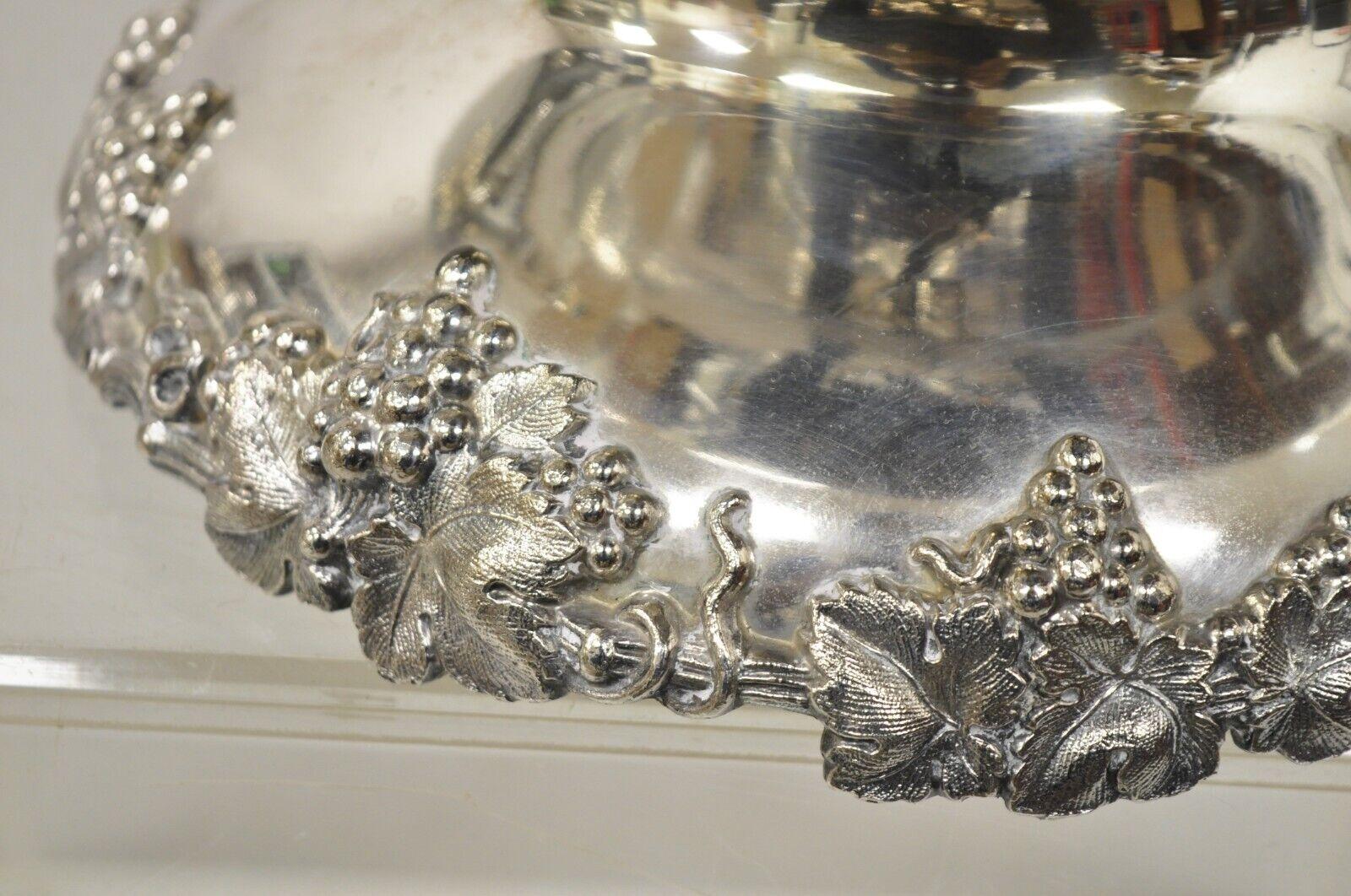 Vintage English Victorian Silver Plated Grapevine Pedestal Base Punch Bowl For Sale 3