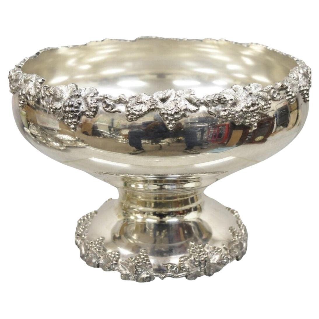 Vintage English Victorian Silver Plated Grapevine Pedestal Base Punch Bowl For Sale