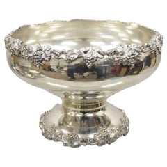 Vintage English Victorian Silver Plated Grapevine Pedestal Base Punch Bowl