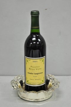 Vintage English Victorian Silver Plated Grapevine Repousse Wine Bottle Coaster