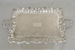 Vintage English Victorian Silver Plated Large Twin Handle Serving Platter Tray