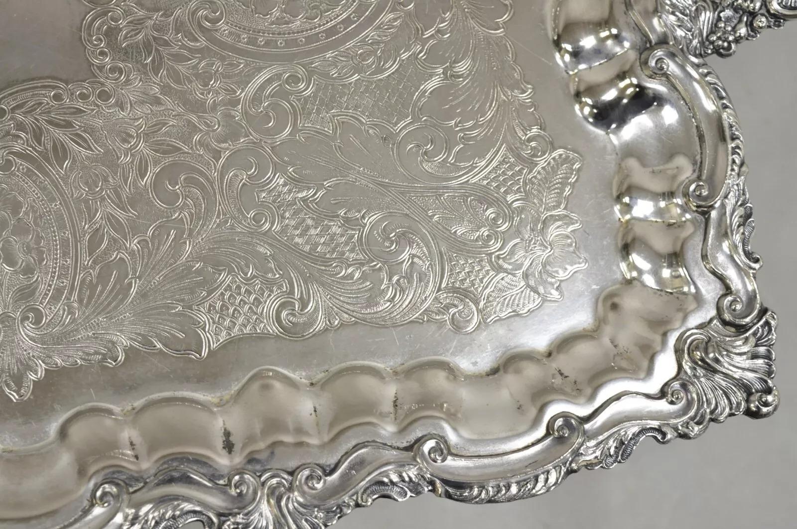 Bandeja de servir con dos asas, vintage, inglesa, victoriana y plateada en venta 2