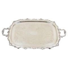 Vintage English Victorian Silver Plated Large Twin Handles Serving Platter Tray