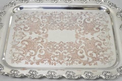 Vintage English Victorian Silver Plated Ornate Footed Serving Platter Bar Tray
