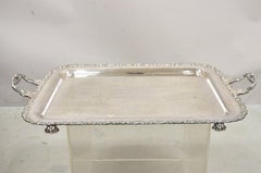 Vintage English Victorian Silver Plated Ornate Twin Handle Serving Platter Tray