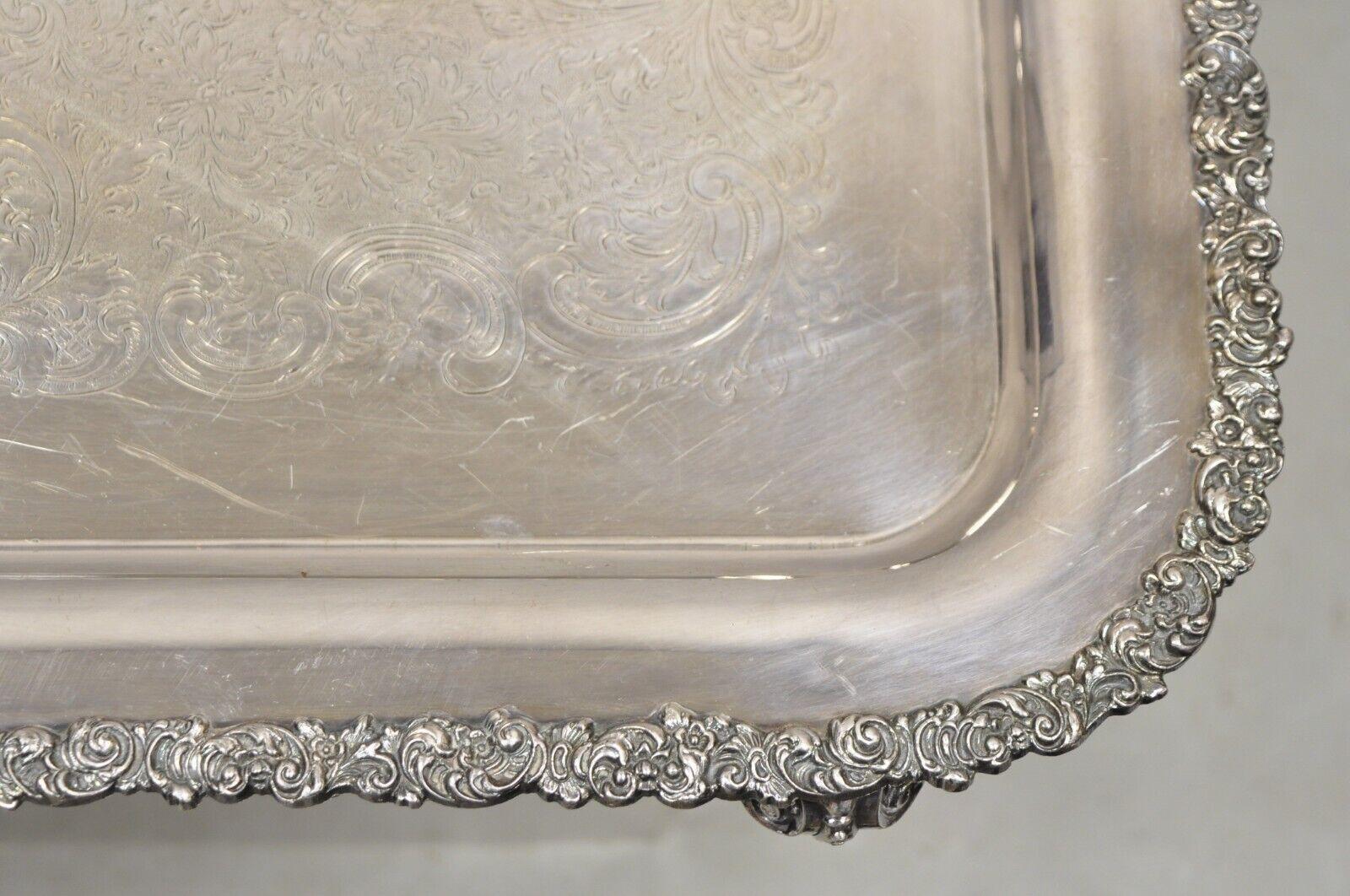 Vintage English Victorian Silver Plated Ornate Twin Handle Serving Platter Tray For Sale 2