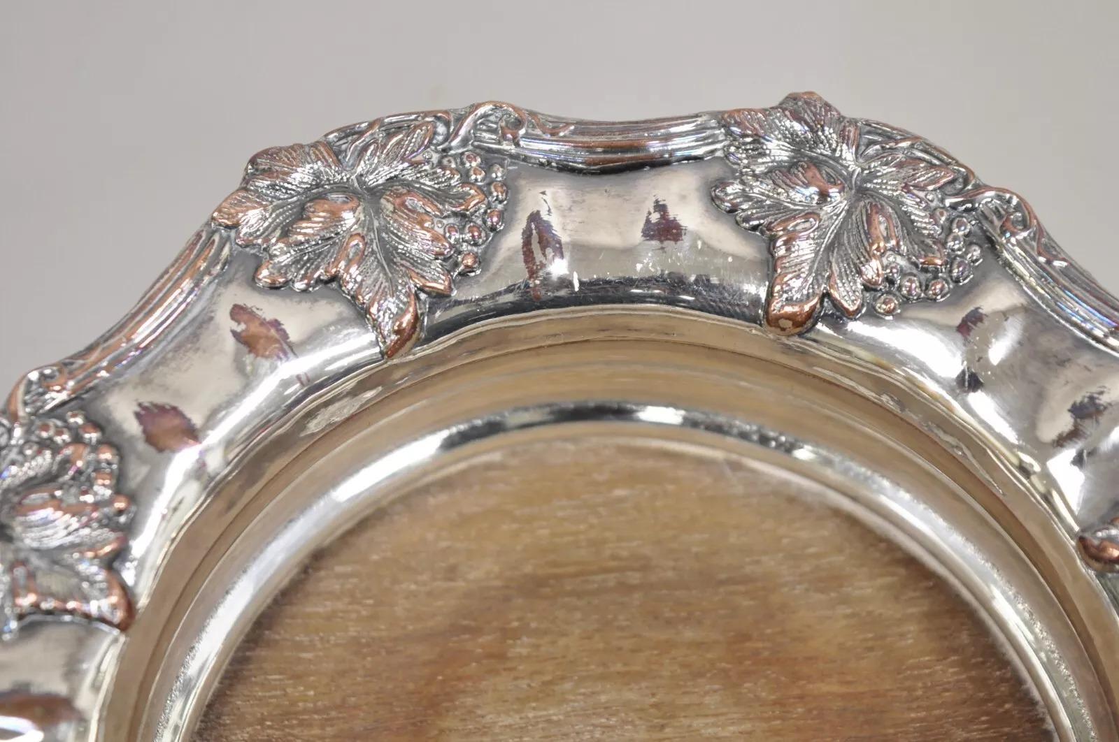 Vintage English Victorian Silver Plated Repousse Wine Coasters - a Pair For Sale 1