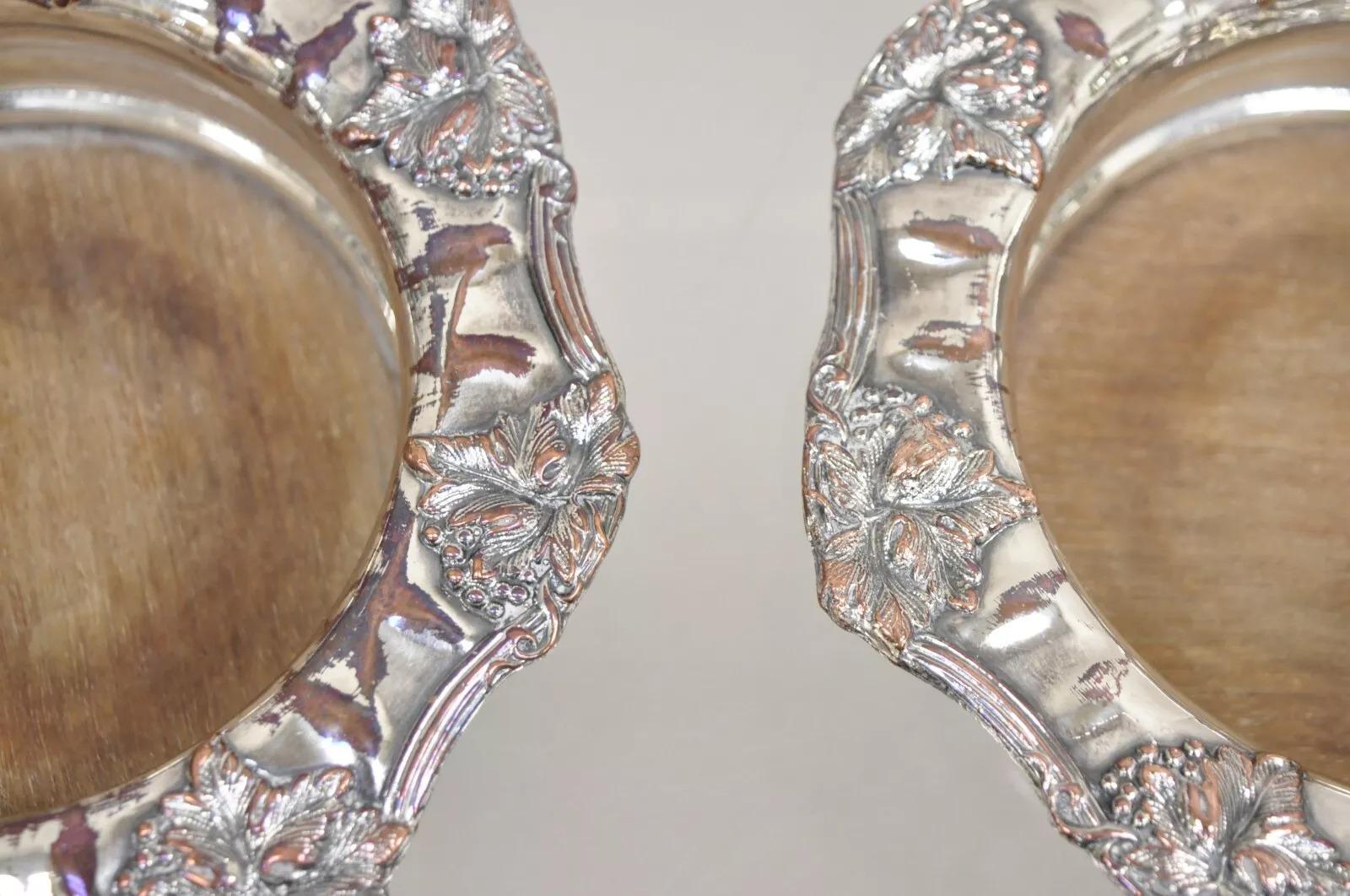 Vintage English Victorian Silver Plated Repousse Wine Coasters - a Pair For Sale 4