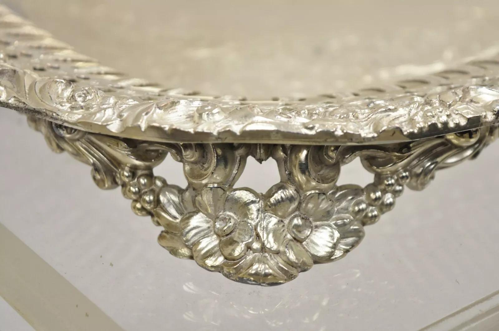 Vintage English Victorian Silver Plated Reticulated Square Servierplatte Tablett (Unbekannt) im Angebot