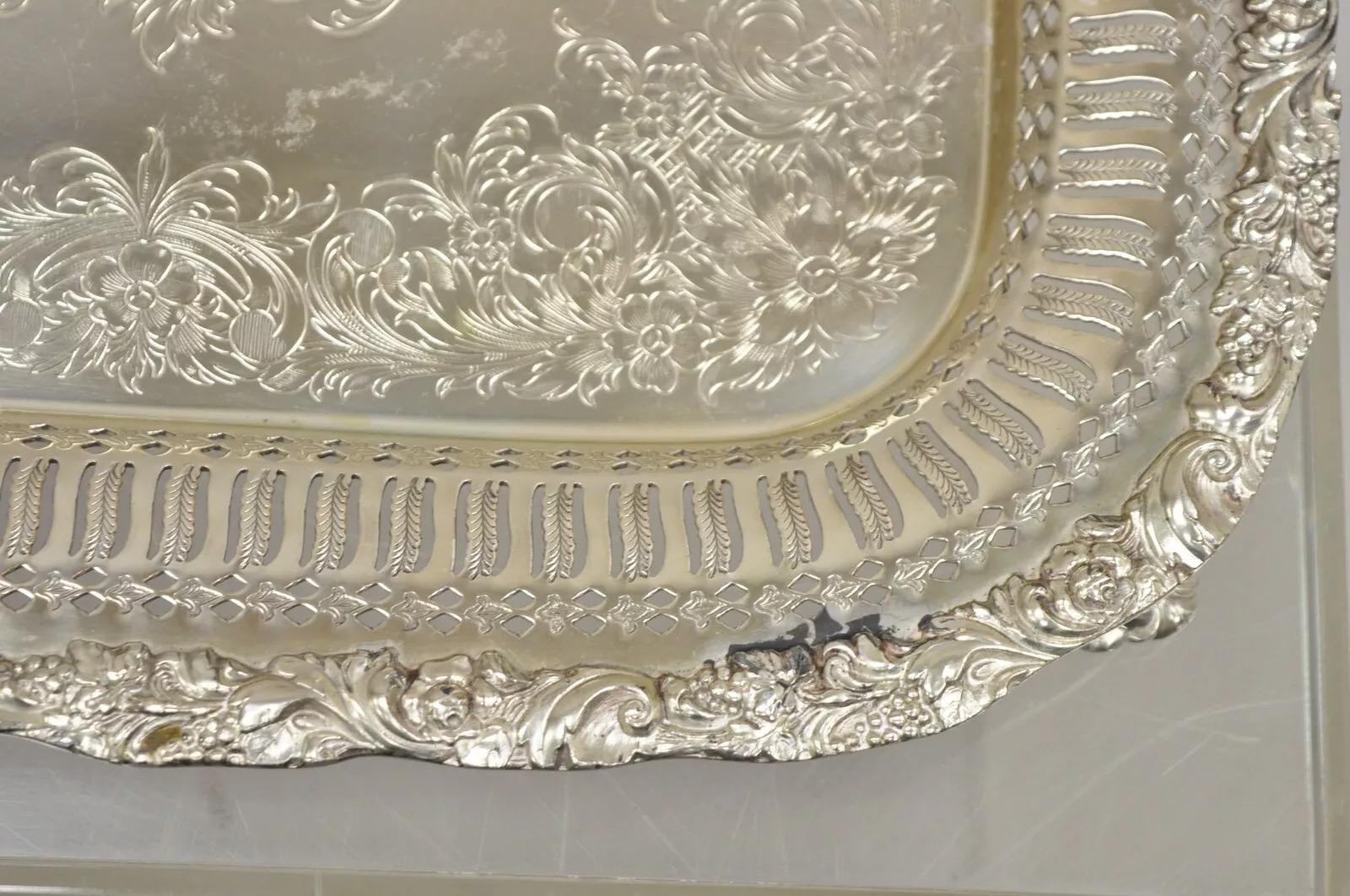 Vintage English Victorian Silver Plated Reticulated Square Servierplatte Tablett (Versilberung) im Angebot