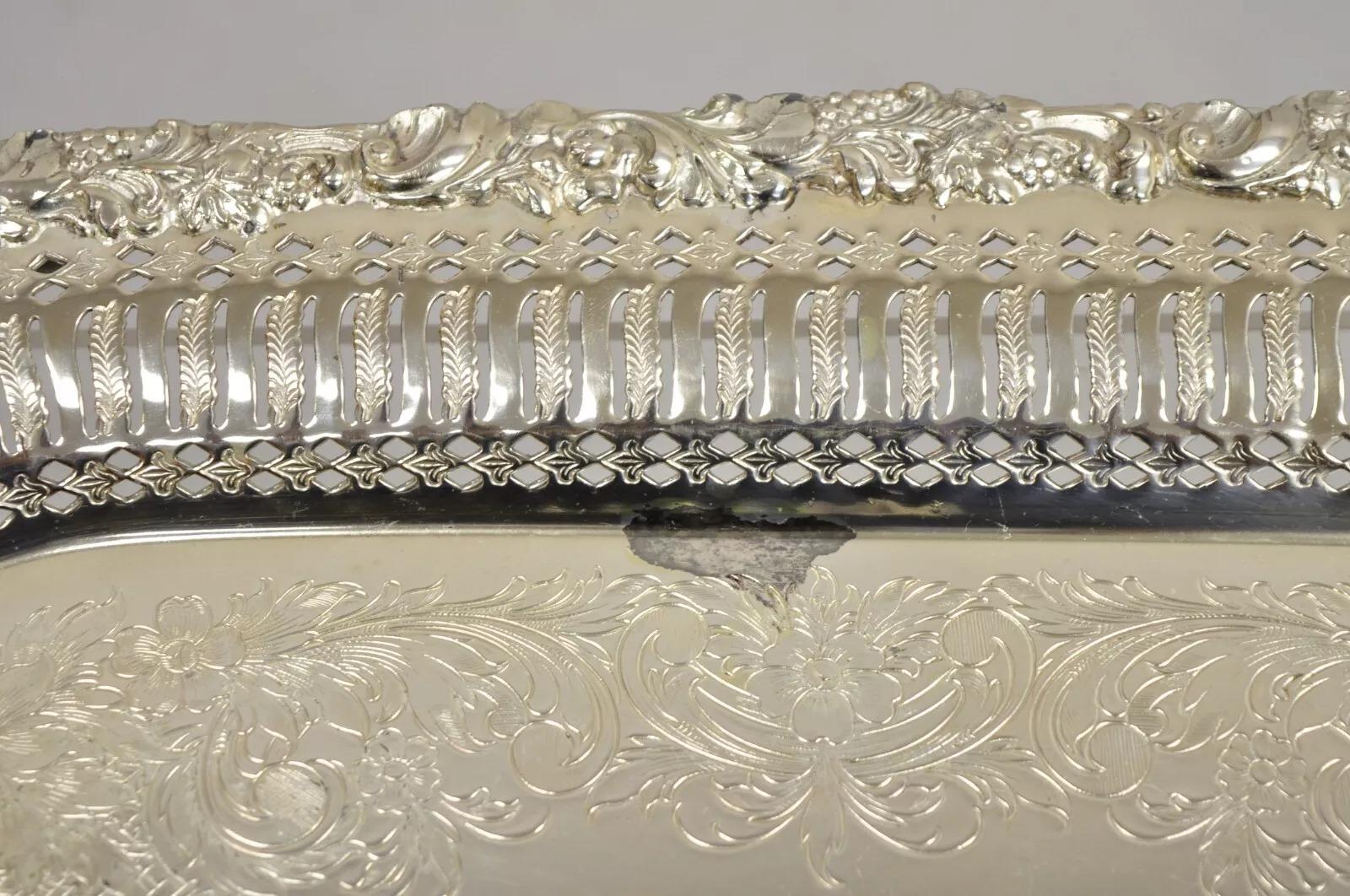 Vintage English Victorian Silver Plated Reticulated Square Servierplatte Tablett im Angebot 1