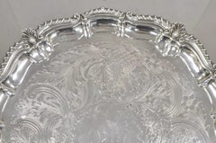 Vintage English Victorian Silver Plated Round Scalloped Serving Platter Tray