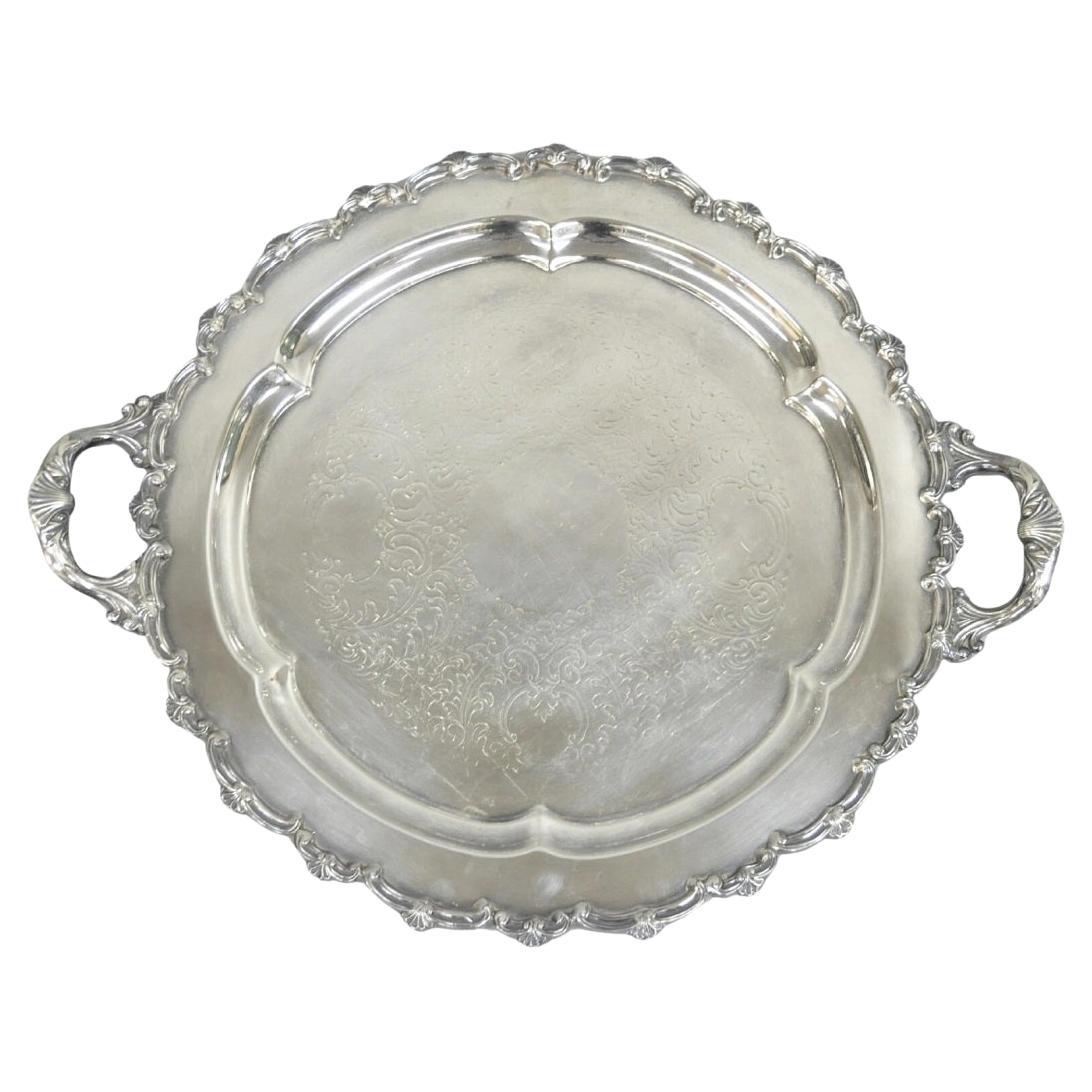 Vintage English Victorian Silver Plated Round Serving Platter Bar Tablett w Griffe im Angebot