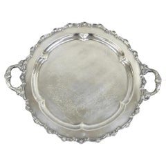 Vintage English Victorian Silver Plated Round Serving Platter Bar Tray w Handles (piatto da portata rotondo placcato in argento con maniglie)
