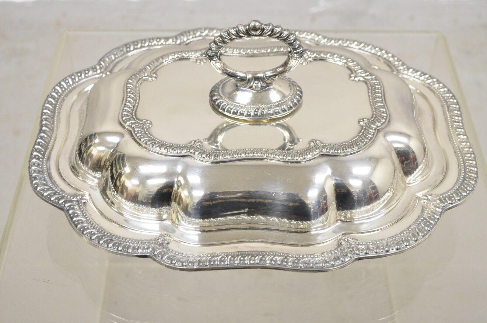 Vintage English Victorian Silver Plated Scalloped Covered Serving Platter Dish For Sale 6